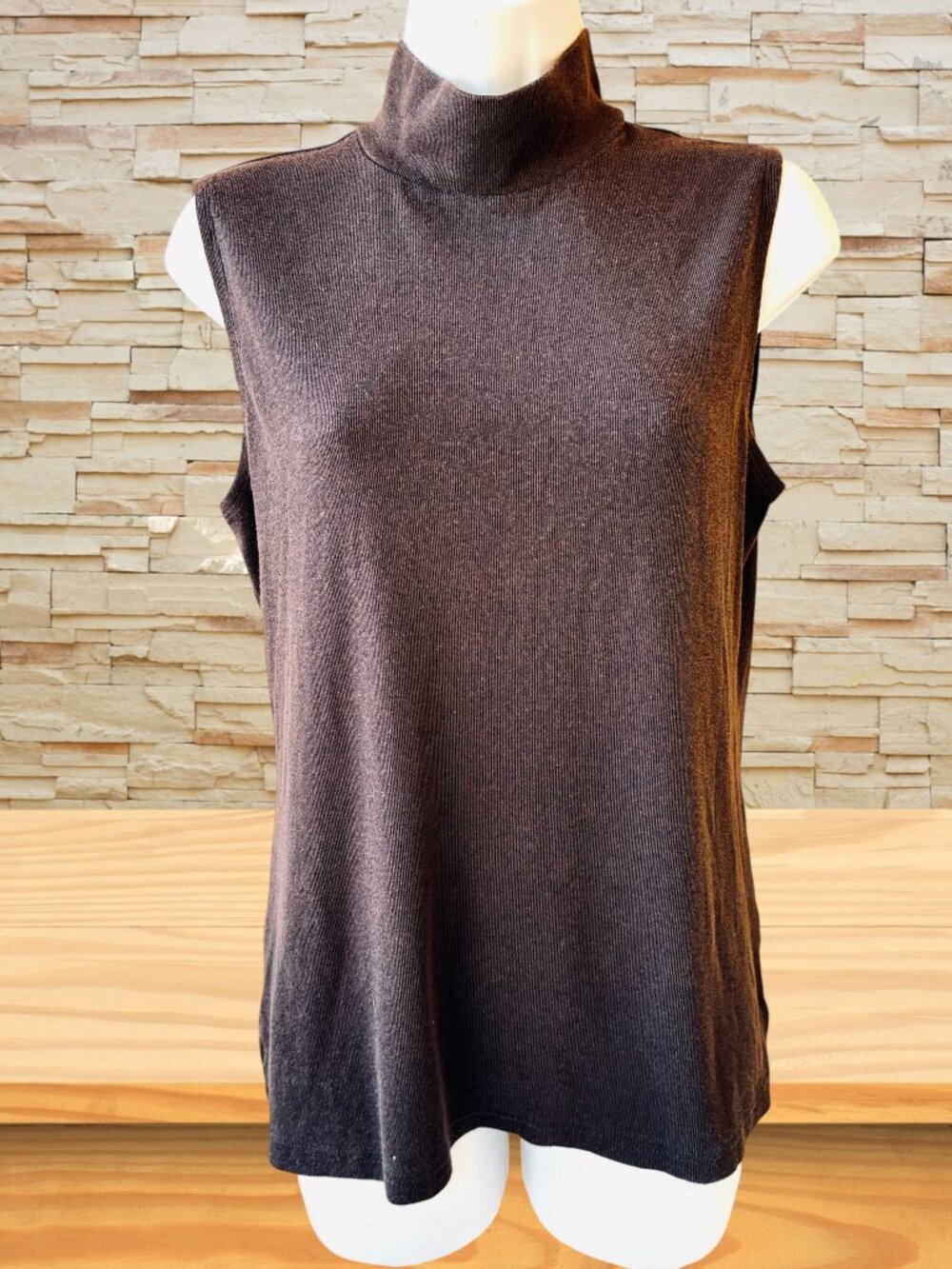 Croft & Barrow BROWN Sleeveless Mock Turtleneck Tank Top Shirt Tunic